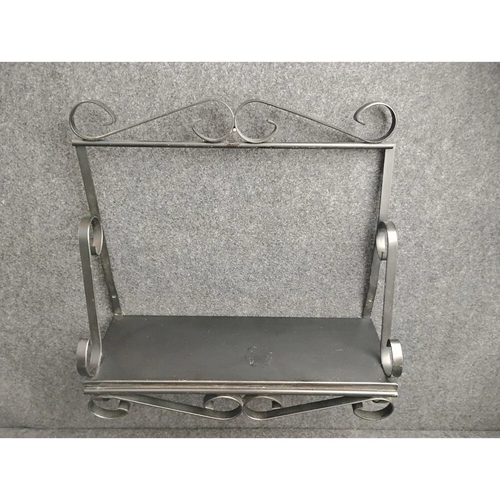 Vintage Black Metal Wrought Iron Shelf Spice Rack Primitive Cottage Core Decor